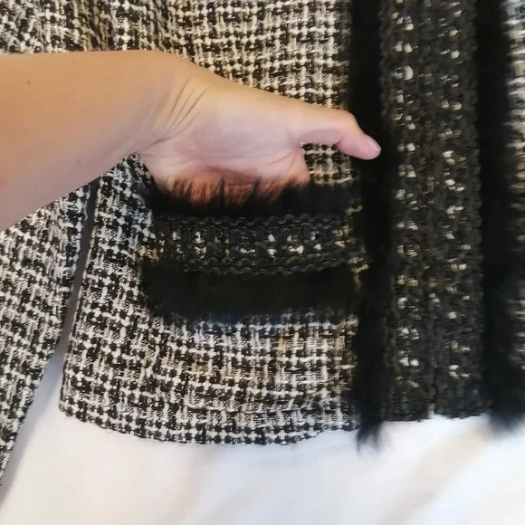 Anne Carson Silk Tweed Collarless Blazer with Faux Fur and Patch Pockets Small - Picture 8 of 13
